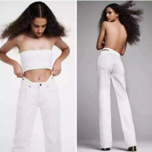 ZARA High-Rise Cut-Out Thong Jeans – Straight Leg, Size 5, White